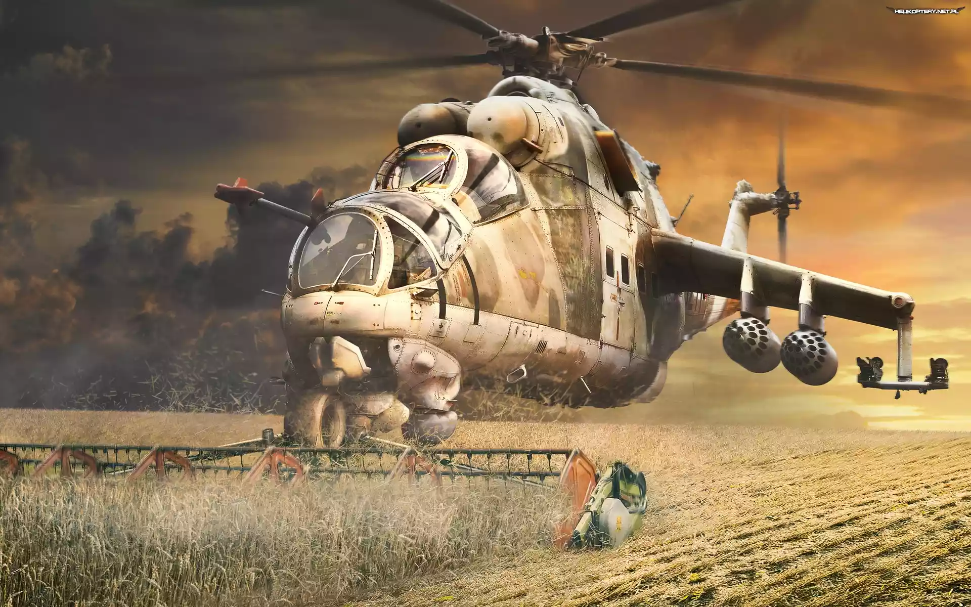 Mi-24, Żniwiarka, Trawy, Pole